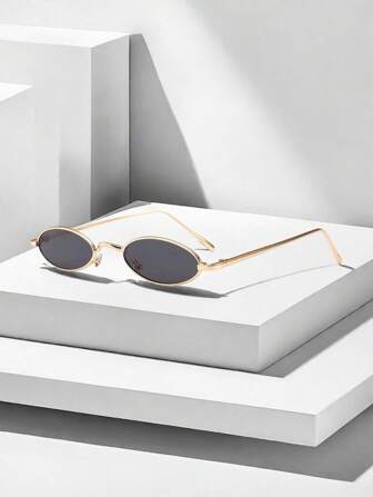 1 Pair Retro Vintage Small Frame Fashion Glasses For Men, Metal Oval Frame Stylish Fashion Glasses For Outdoor Beach