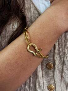 1Pc Women's Chain Bracelet With Gold And Silver Diamond Studded Horseshoe Buckle, With A Shiny And High-End Style, Suitable For Women To Wear During Events