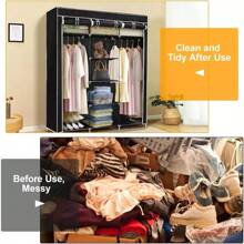 Portable Closet Canvas WardrobeClothes Organiser Storage Shelves Hanging Section - Black - View 6