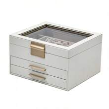 1 件天窗风格奢华珠宝收纳盒，可放置项链、耳环、手链、戒指，金色色调 - 彩色 - 查看 6