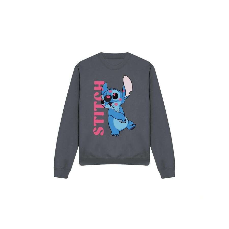 Disney Lilo & Stitch Unisex Adult Covered In Kisses Sweatshirt (Charcoal)