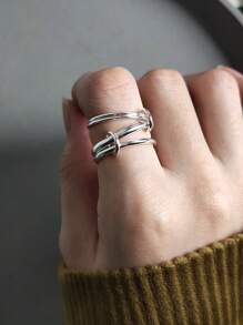 BALMORA 1pc 925 Sterling Silver Heavy-Duty Multi Circle Line Ring With Simple, Fashionable And Personalized Design For Women's Daily Wear, Party Jewelry Gift, Valentine's Day Gift