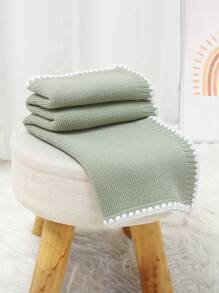 1pc Baby Knitted Swaddle Blanket, Casual Simple Sophisticated Edged Stroller Blanket, Suitable For All Seasons - Green - View 2