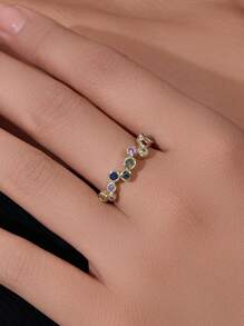 1 pieza Anillo de plata de ley 925 con circonita de colores, anillo de lujo minimalista con declaración de arcoíris al estilo europeo y americano