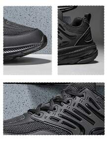 男士情侣2025新款厚底增高运动鞋户外厚底增高舒适防滑网眼透气圆头低帮系带运动鞋户外徒步休闲适合四季轻便 - 黑色 - 查看 8