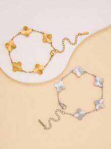 Élégant et à la mode Bracelet en acier inoxydable texturé à quatre feuilles de trèfle, convient pour un port quotidien et comme cadeau