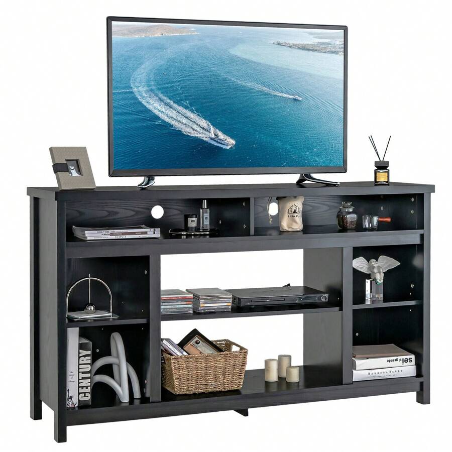 Homasis 58'' TV Stand Entertainment Console Center W/ Adjustable Open Shelves Up To 65''