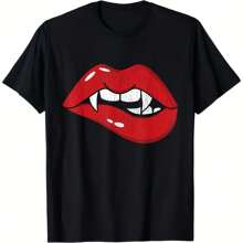 Retro Dracula Vampire Red Lips Teeth Bite Halloween Costume T-Shirt