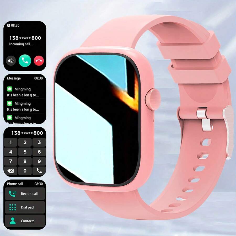 Reloj inteligente con pantalla táctil HD de 2,01", con llamadas y mensajes, conexión inalámbrica, correa de silicona, diseño cuadrado de moda, compatible con Android e iOS, batería grande de 200mAh