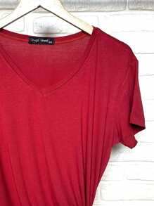 Kit 3 Blouses Women's T-Shirt Plus Size Short Sleeve V-Neck T-Shirt Viscolaycra Premium - Multifärgad - Visa 4