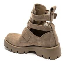 High-Top Ankle Boots With Multiple Buckles And Lug Sole - Khaki - View 7