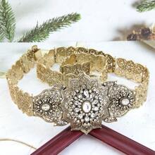 1pc Luxurious Arabian Belly Chain For Women, Hollow Floral Pattern, Gold-Plated, Rhinestone Inlay, Middle East Robe Belt, Moroccan Caftan Jewelry, Festival Party Gift