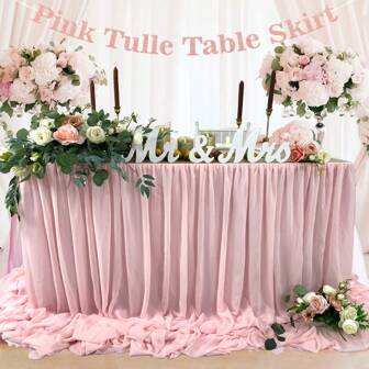 1 Piece 6ft Length And 57inches Height Pooling And Floating Chiffon Table Skirt With Extra Length