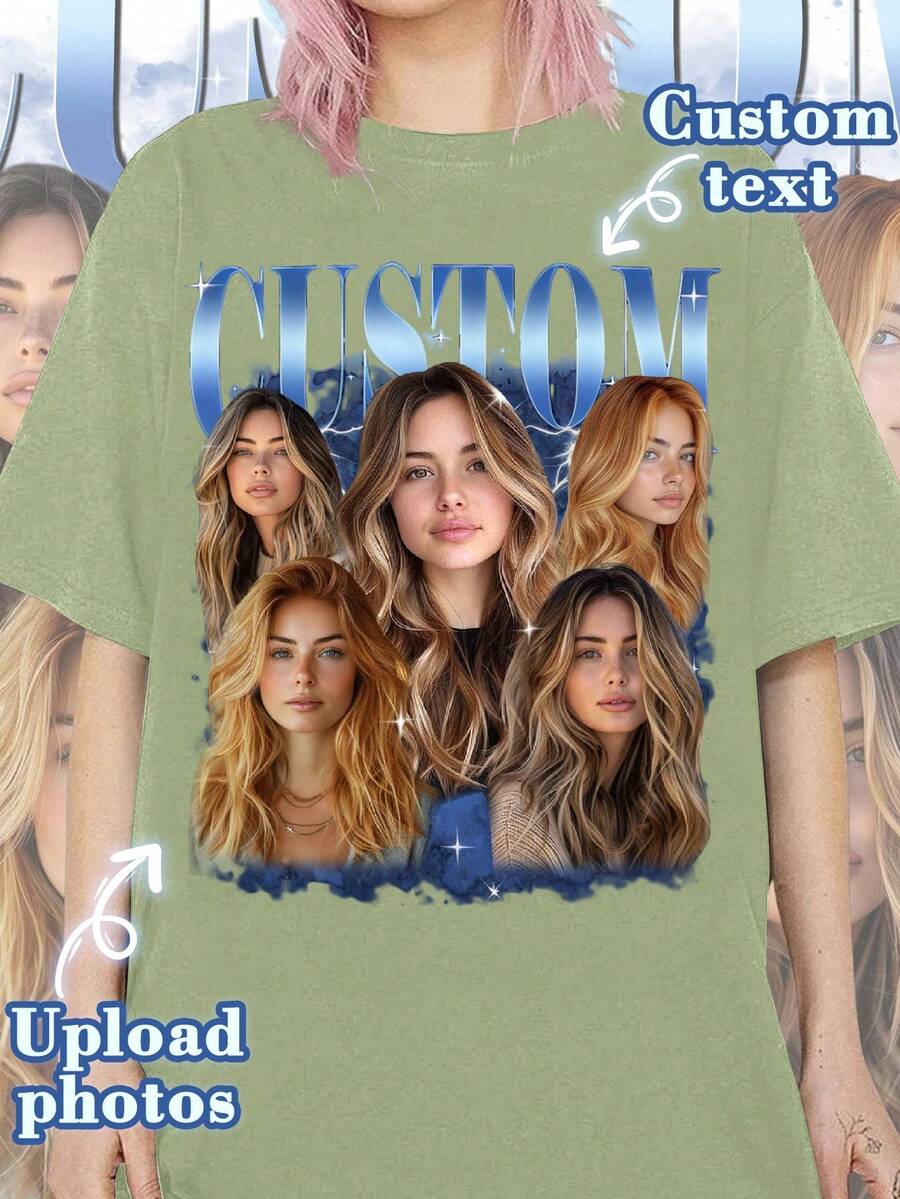 Customized Women's T-Shirt - Add Your Own Text (Anniversary/Wedding Vow/Engagement Announcement/The Day You Became A Couple) To Design Your Own Personalized Printed T-Shirt - Army Green - View 1