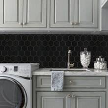 HOMEART 6-Sheet Black Peel And Stick Backsplash Hexagon Tile, Self Adhesive Wall Tile Ceramic Look Stick On Backsplash For Kitchen Bathroom