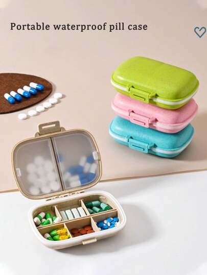 1pc 8-Slot Portable Waterproof Pill Box, Mini Sealed Medicine Box, Travel Vitamin Fish Oil Storage Box, Suitable For Outdoor Camping, Hiking, Fishing, Mountaineering, Travel, Mini Travel Medicine Organizer With 8 Compartments, Waterproof And Dustproof Silicone Sealed Container, Suitable For Weekly Medication, Vitamins, Small Items, Fits Men And Women