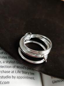 BALMORA 1pc 925 Sterling Silver Heavy-Duty Multi Circle Line Ring With Simple, Fashionable And Personalized Design For Women's Daily Wear, Party Jewelry Gift, Valentine's Day Gift