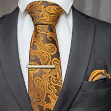 3pcs Set: Men's Classic 3.15-Inch Paisley Necktie, Matching Pocket Square, And Silver Tie Clip Combo, Ideal As Men's Gift, Suitable For Business, Weddings, Grooms, Groomsmen, Parties, Festivals And More - Three-piece Set - View 6