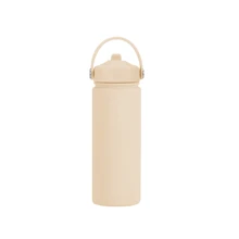 1pc 500ml/17OZ Stainless Steel Outdoor Sports Water Bottle, Wide Mouth Portable With Handle, Rubber Coated Soft Touch, Premium