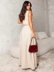 Women's Premium Tailoring Set Modern Elegant Vest/Long Skirt With Front Slit /PARTY/EVANGELIA FASHION/SUMMER 2025 - 米色 - 查看 4
