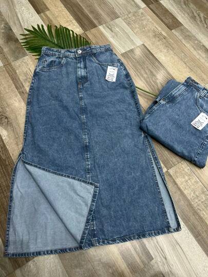 Saia Jeans Feminino Lado Aberto