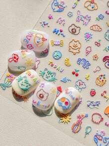 1pc Kitten Cartoon Nail Charm Sticker DIY Art Cute Style 3D Nail Art Decoration Sticker