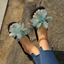 Women's Flower Flip Flops, Thick Sole Anti-Slip New Beach Sandals For Summer - Black - View 5