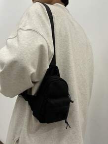 1pc Simple Casual Sports Outdoor Chest Bag Simple Versatile Shoulder Messenger Bag Multifunctional Large-Capacity Shoulder Bag Shoulder Bag, Nylon Material Smooth Zipper Closure, Suitable For Boys And Girls Going Out Shopping, Outdoor Sports, Casual Simple Solid Color Crossbody Chest Bag, Shoulder Strap Adjustable, Versatile Solid Color Shoulder Bag Shoulder Bag Casual Shoulder Messenger Bag - Casual Crossbody Bag - View 4