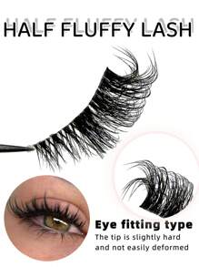 9 对半睫毛，透明带，自然猫眼睫毛尾，细长睫毛，蓬松纤细柔软仿貂皮睫毛，自然妆容，适合日常妆容，美容博主化妆条状睫毛，睫毛，睫毛，假睫毛 - 眼尾拉長款 - 查看 2