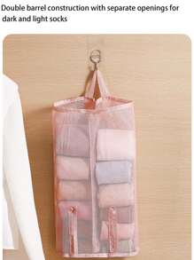 1pc Hanging Underwear Storage Bag , Single/Double Barrel Sock Underwear Storage Bag , Sock Storage Bag , Student Wardrobe Hanging Organiser Mesh Pocket