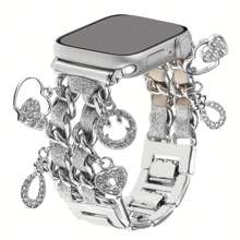 1 Stück elegantes metallisches Bandarmband kompatibel mit Apple Watch Ultra, SE & Serie 1-10, passend für 38mm-49mm Zifferblatt, charmantes gewebtes Leder-Schmuckarmband für Smartwatch, verstellbar, geeignet als Valentinstags-/Geburtstagsgeschenk (nur Armband) - Verschiedenfarbig - Übersicht 3