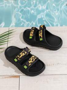 1 Pair Boys' Fashion Hook And Loop Design EVA Flat Slide Sandals, Cute Open Toe Quick Dry Lightweight Non-Slip Summer Casual Shoes, Suitable For Toddler & Little Kid