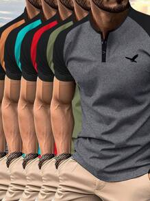 5pcs Men's Summer New Short Sleeve T-Shirt, Raglan Sleeve Printed, Multi-Color Available For Travel,Holiday,Outdoor,Undershirt