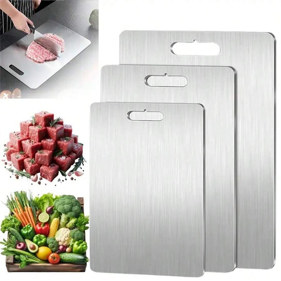 钛钢砧板，带手柄双面不锈钢砧板，切肉、水果、蔬菜的砧板