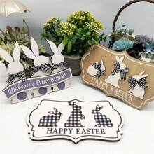 1 件木制复活节工艺品字母兔子装饰复活节快乐派对装饰欢迎每只兔子吊坠蓝色/粉色兔头吊坠适合节日气氛装饰 - 彩色 - 查看 5