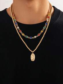 2 pièces Collier de luxe vintage orné de strass et de perles, bijoux charmants pour les hommes pour une tenue de soirée décontractée