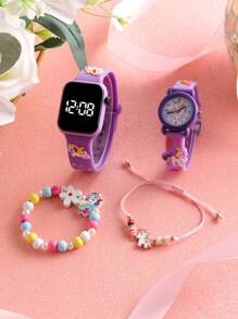 2 pièces Montre bracelet LED numérique à décor de licorne pour filles et 2 pièces Bracelets de licorne avec perles, convient pour un port quotidien et comme cadeau