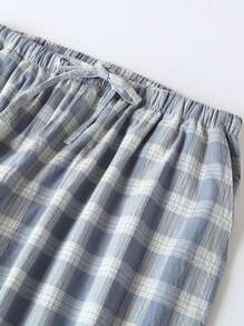 3 pièces/set Short de détente d'été confortable pour hommes, taille élastique réglable, imprimé à carreaux, avec poches, convient comme vêtement de nuit ou décontracté