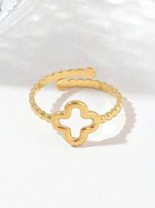 1pc Adjustable Titanium Steel Open-Ended Four-Leaf Clover Ring