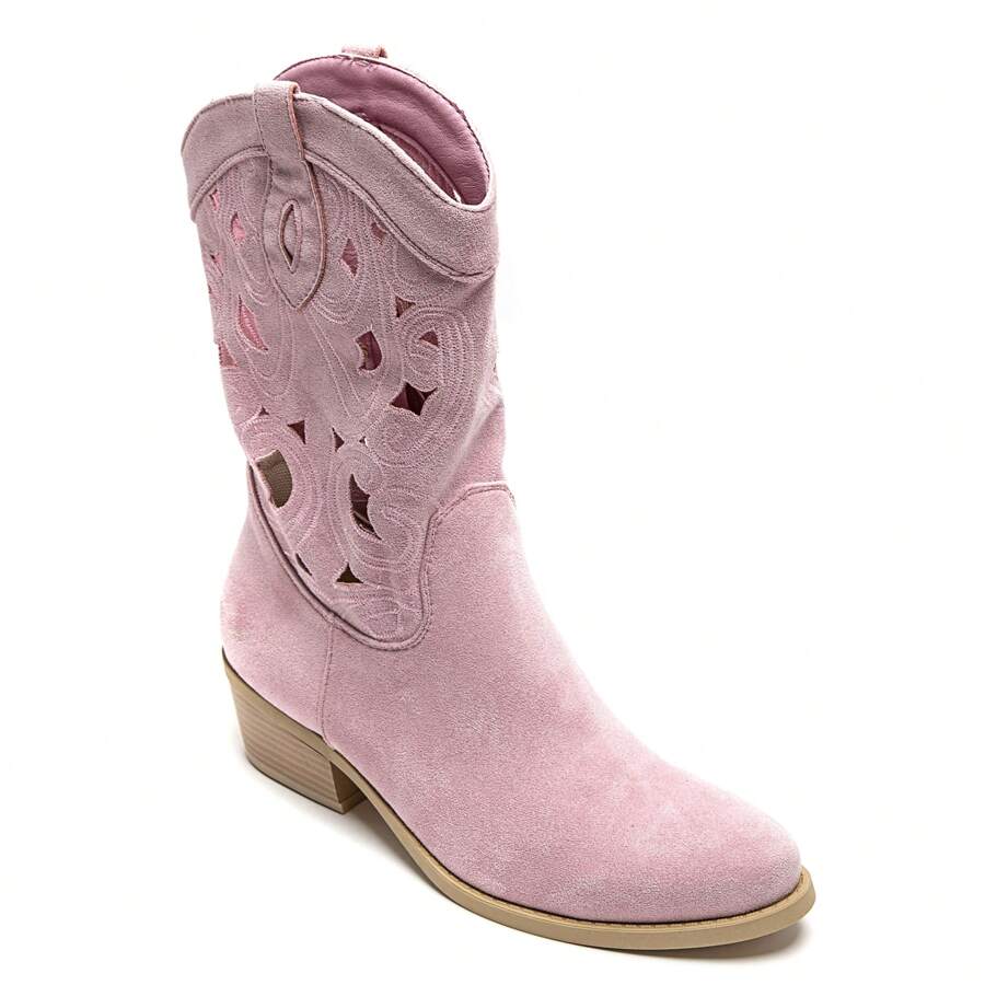 Botas occidentales de tacón bajo con recortes calados - Estilo vaquera - Rosa - Ver 1