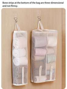 1pc Hanging Underwear Storage Bag , Single/Double Barrel Sock Underwear Storage Bag , Sock Storage Bag , Student Wardrobe Hanging Organiser Mesh Pocket