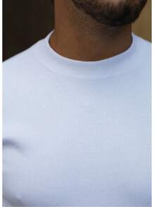 Slim Plain Ribbed T-Shirt Basic American Style Streetwear Fitted To The Body Ribana - White - View 6