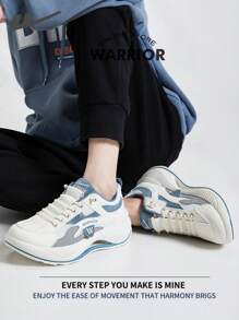 WARRIOR 勇士春夏轻便舒适透气跑鞋简约风格休闲时尚运动鞋全年适用耐磨全天穿着训练运动鞋舒适街头风格厚底男鞋 - 米/藍灰/灰 - 查看 5