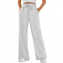 Women's Drawstring Waist Relaxed Fit Casual Sweatpants - Ljusgrå - Visa 3