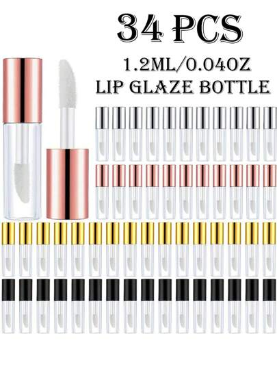 10/34/170 Packs 1.2ML Empty Lip Gloss Tubes - Lip Bottles Refillable Mini Sample Test Tube Bottles For DIY Lip Gloss, Lip Balm, Skin Care And Essential Oils, Leak-Proof Portable Container With Brush (Clear/Gold/Silver/Black/Rose Gold)