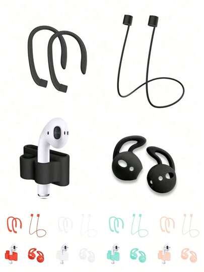 6pcs/Set Multi-Functional Silicone Wireless Earphone Anti-Lost Set, Including Silicone Hanging Cord, Strap Silicone Holder, Anti-Lost & Drop Earclips, Earbud Caps, Sports Eartips