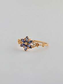 1pc S925 Sterling Silver Vintage Inspired 6-Petal Flower Cubic Zirconia Elegant Women Ring, Suitable For Daily Wear, Festivals, Parties, Jewelry Gift