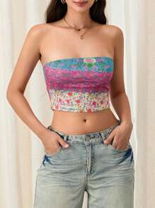 Women's Summer Slim Tube Tops Sleeveless Off Shoulder Floral/Pattern Print Bandeau