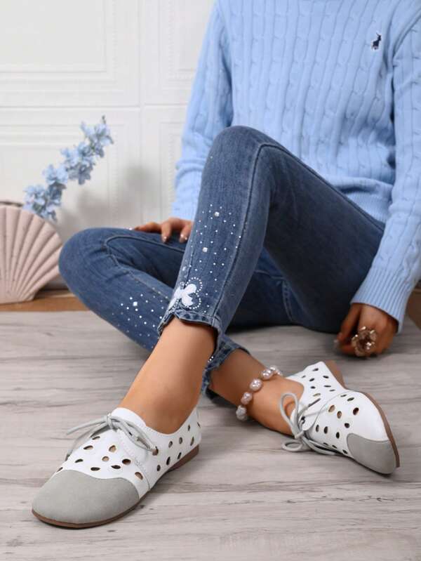 Mocassini piatti da donna, casual vintage con fondo morbido, traforati, traspiranti, versatili, scarpe da mamma, senza tallone, slip-on, antiscivolo, slouchy sandali, moda punta rotonda, stringati, comodi per tutto il giorno, mocassini