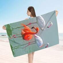 1pc Oversized Flamingo Printed Beach Towel, Extra Large Ultra Soft Quick Dry Beach Blanket - Skin-Friendly And Portable, Suitable For Fun Trips, Yoga, Picnics And Pool Parties